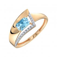 Damenring aus Rotgold 585 mit Swiss Blue Topas im modernen Geometrie-Design