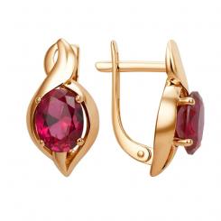 Earrings, russian red gold 585, with corundum, size of the central stone approx. 8x6 mm, height approx. 18 mm