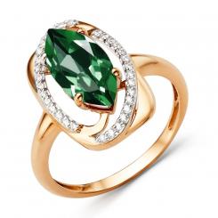 Women's ring, russian red gold 585, with cubic zirconia and sitall, size of the decorative part approx. 15x10 mm