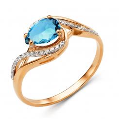 Wonderful women's ring, russian red gold 585, with topaz - stone size approx. 7x6 mm and zirconia, width approx. 10 mm