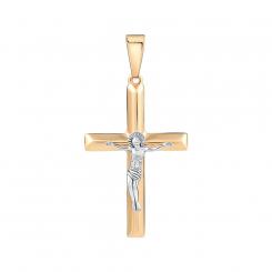 Beautiful cross pendant, russian red gold 585, with Jesus motif, partially rhodium-plated, height approx. 34 mm