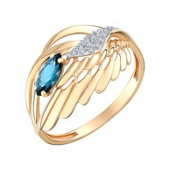 Wonderful women's ring, russian red gold 585, with topaz - stone size approx. 6x4 mm and zirconia, width approx. 12 mm