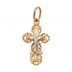Beautiful cross pendant, russian red gold 585, with Jesus motif, partially rhodium-plated, height approx. 25 mm