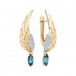 Wonderful earrings, russian red gold 585, with topaz - stone size approx. 6x4 mm and zirconia, height approx. 32 mm