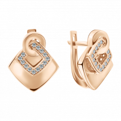 Earrings, russian red gold 585, with zirconia, height approx. 18 mm
