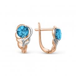 Wonderful earrings, russian red gold 585, with topaz - diameter approx. 6 mm, height approx. 14 mm