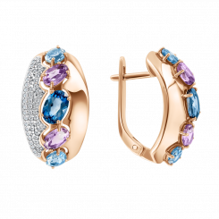 Ohrhänger, Russisches Rotgold 585, mit London Blue Topas, Topasen, Amethysten und Zirkonia, Höhe ca. 21 mm, Gewicht des Schmuckstücks: ca. 5,80 gr.