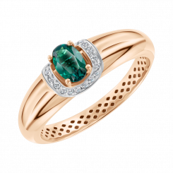 Ladies' ring in rose gold 585 with emerald HTS and zirconia in an elegant halo design