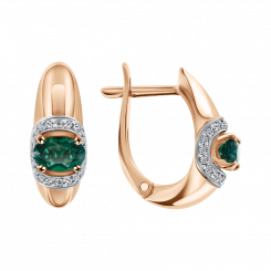 Earrings in rose gold 585 with emerald HTS and zirconia in an elegant design