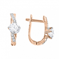 Earrings in rose gold 585, with Swarovski zirconia, height approx. 17 mm, approx. 3.2 g