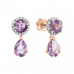faszinierende Ohrstecker, Rotgold 585, mit Amethyst und Zirkonia, Höhe ca. 16 mm