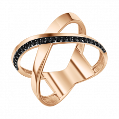 Markanter Damenring aus Rotgold 585 mit schwarzen Zirkonia im modernen Cross-Design