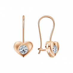 Earrings, russian red gold 585, with zirconia, height approx. 16 mm