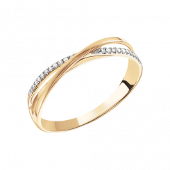 Elegant women's ring in yellow gold 585, brilliant-cut diamonds 0,065 ct. HSI
