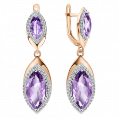585 rose gold drop earrings with amethysts and cubic zirconia; size of the decorative part: approx. 20x10 mm; height: approx. 38 mm