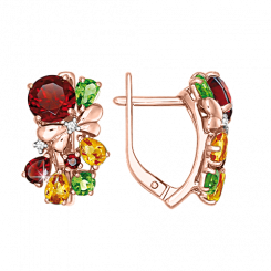 Wunderschöne Ohrhänger, Rotgold 585, mit  Zirkonia, Granat, Chrysolith, Zitrin, Höhe ca. 17 mm