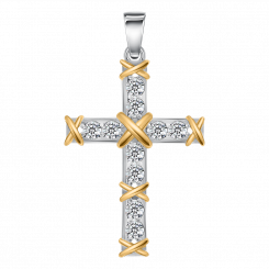 Kreuzanhänger, Silber 925, mit Zirkonia, Höhe ca. 34 mm