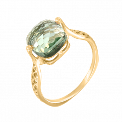 Amazing women's ring, yellow gold 585, with green amethyst - size approx. 9x9 mm