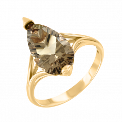 Magnificent women's ring, yellow gold 585, smoky quartz, front length approx. 17 mm