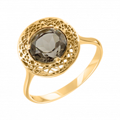 Magnificent women's ring, yellow gold 585, smoky quartz, diameter approx. 14 mm