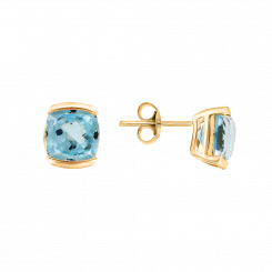 Delicate stud earrings, yellow gold 585, with blue topaz - size approx. 8x8 mm
