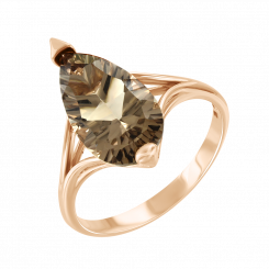 Elegant women's ring, Russian red gold 585, with smoky quartz, front width approx. 17 mm