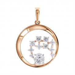 Pendant, russian red gold 585, with zirconia, diameter approx. 20 mm, height approx. 27 mm