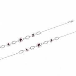 niedliches Armband mit Granat und Zirkonia, aus 925er Silber, Länge 19 cm
