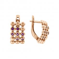 Earrings, russian red gold 585, with zirconia, width approx. 8 mm, height approx. 13 mm