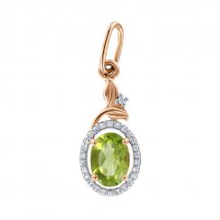 Pendant, russian red gold 585, with peridot and zirconia, height approx. 23 mm 