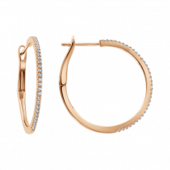 Exquisite hoop earrings, russian red gold 585, with zirconia, height approx. 27 mm