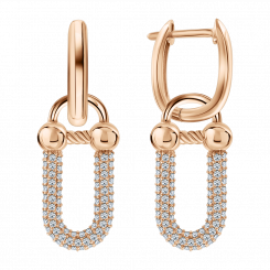 Earrings, russian red gold 585, with zirconia, width approx. 11 mm, height approx. 37 mm
