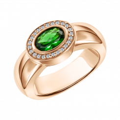 Damenring aus Rotgold 585 mit grünem Zirkonia, Mittelteil ca. 11x9 mm