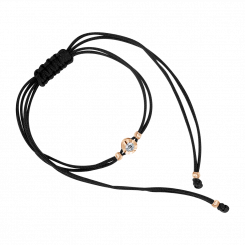 Bracelet “Black Thread”, russian red gold 585, with zirconia, diameter approx. 5 mm, black cord, length approx. 22 cm
