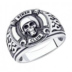 Distinctive men's ring made of 925 silver with a biker club motif and a skull