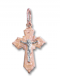 Pendant cross, russian red/white gold 585, height approx. 25 mm