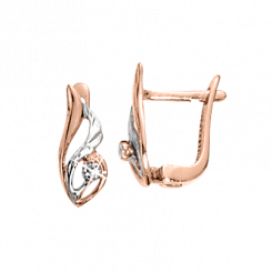 Charming earrings, red gold 585, with  zirconia, height about 15 mm.