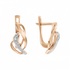 Exquisite earrings, red gold 585, with zirconia, height about 17 mm, weight about 2,9 g. 