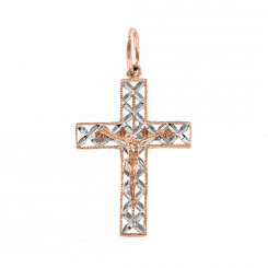 Оriginal pendant cross, red gold 585, height about 42 mm, with engraving.