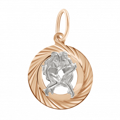 Wonderful pendant with zodiac sign "Gemini"- 21.05 - 21.06, red/white gold 585, diameter approx. 16 mm, height approx. 26 mm