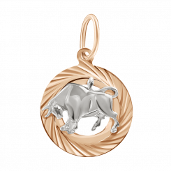 Wonderful pendant with zodiac sign "Taurus"- 21.04 - 20.05, red/white gold 585, diameter approx. 16 mm, height approx. 26 mm