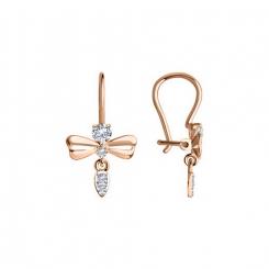 Charming earrings in the form of dragonflies, Russian red gold 585, with 8 zirconia, width approx. 12 mm, height approx. 20 mm
