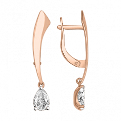 Exquisite earrings,  red gold 585, with zirconia, height about 32 mm.
