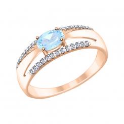 schöner Damenring, Russisches Rotgold 585, mit Topas Swiss - Größe ca. 6x4 mm, und 36 Zirkonia.