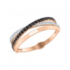 Stylish women's ring, Russian red gold 585, with 25 black and 19 colorless zirconia, front width about 6 mm.