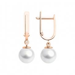 Charming earrings in red gold 585, with pearls - diameter approx. 7,5x8 mm, height approx. 24 mm