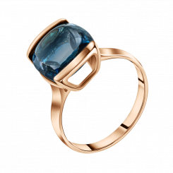 Women's ring, russian red gold 585, with London Blue Topaz - stone size approx. 11x10 mm