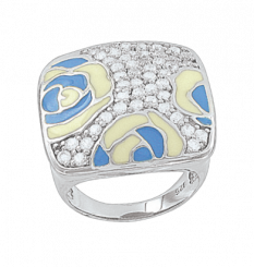 faszinierender Damenring, Silber 925, ca. 10,8 gr., Emaille, Zirkonia