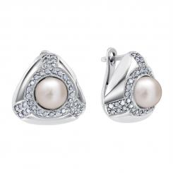 heavenly Earrings, Silver 925, Natural Pearl, zirconia, height about 21 mm