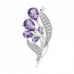 Brooch, silver 925, with amethysts and cubic zirconia, height approx. 36 mm
